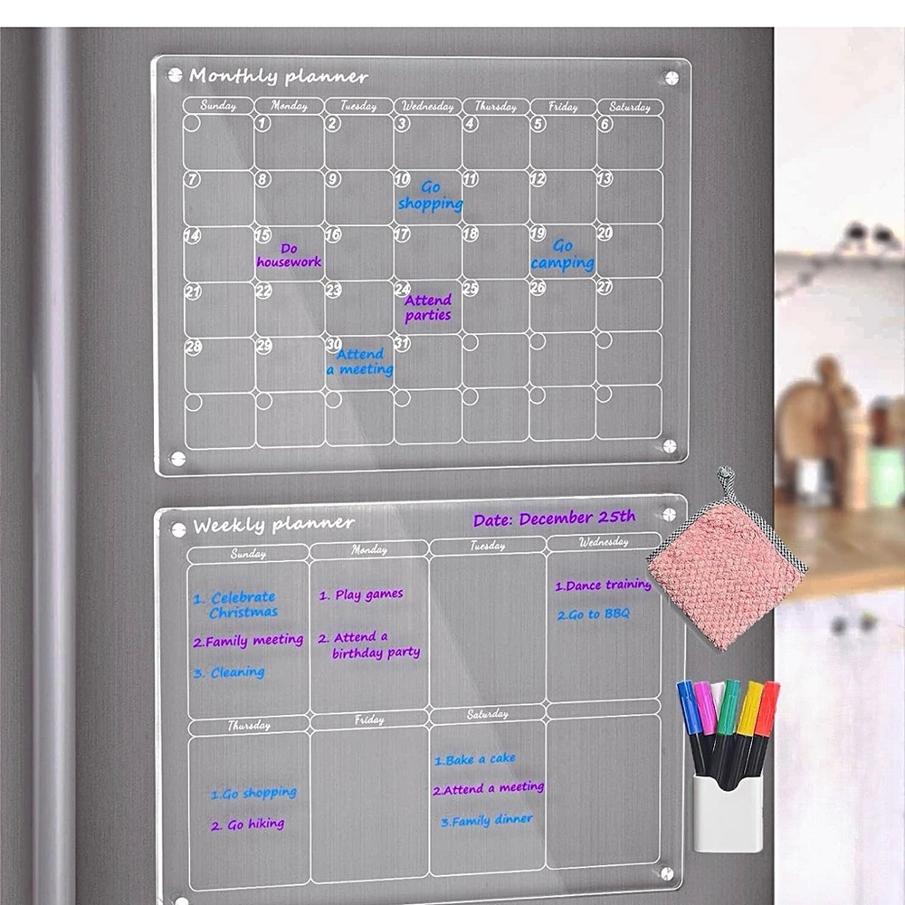 Clear Magnetic Weekly & Monthly Calendar with Markers NIB